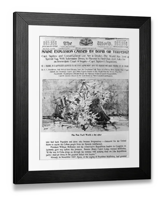 Framed Print : Maine Explosion Headline in the New York World Framed Print : Maine Explosion Headline in the New York World