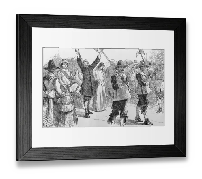 Framed Print : Illustration of Mary Dyer, William Robinson, and Marmaduke Stevenson Walking to Their Execution