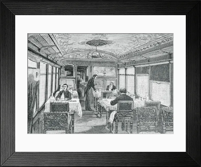 Framed Print : Illustration of a Dining Car on the Orient Express Framed Print : Illustration of a Dining Car on the Orient Express