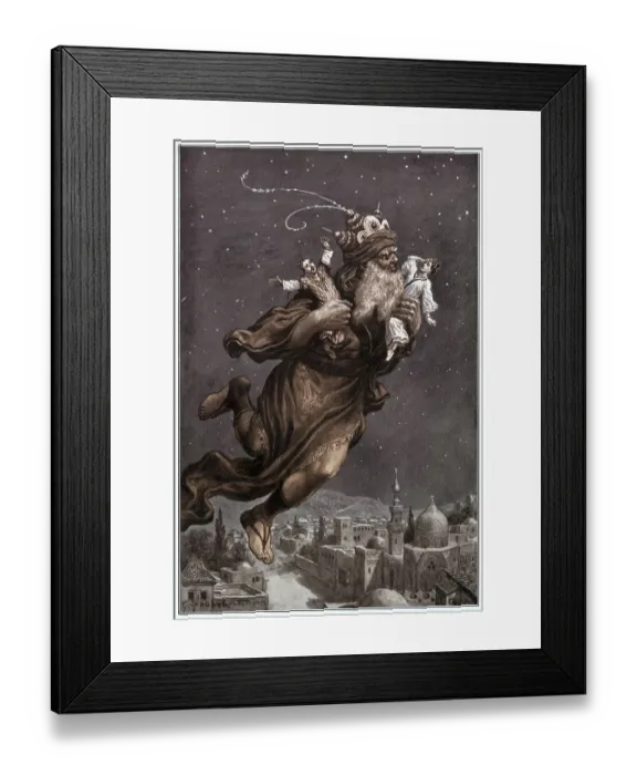 Framed Print : Illustration of Aladdin Flying Away with Two People from the Arabian Nights Framed Print : Illustration of Aladdin Flying Away with Two People from the Arabian Nights