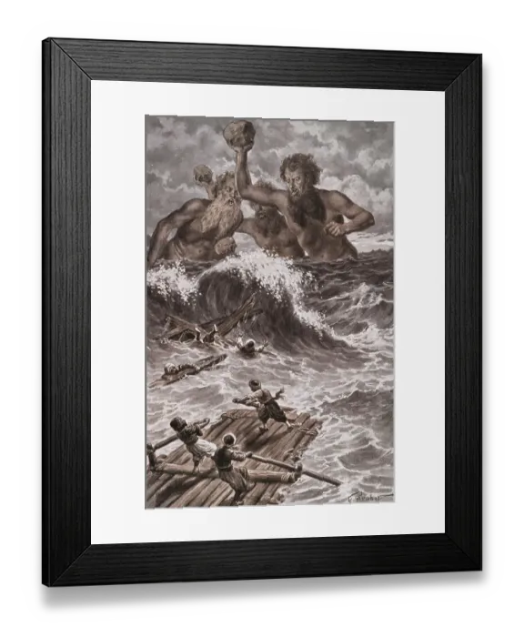 Framed Print : Illustration of Giants Attacking Sinbad from Tales of the Arabian Nights Framed Print : Illustration of Giants Attacking Sinbad from Tales of the Arabian Nights