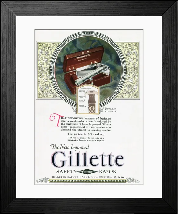 Framed Print : The New Improved Gillette Safety Razor Advertisement Framed Print : The New Improved Gillette Safety Razor Advertisement
