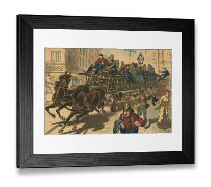 Framed Print : Pedestrians Observing Fire Wagon on Way to Fire Framed Print : Pedestrians Observing Fire Wagon on Way to Fire