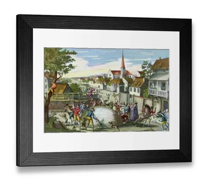 Framed Print : Villagers Destroying Air Balloon Framed Print : Villagers Destroying Air Balloon