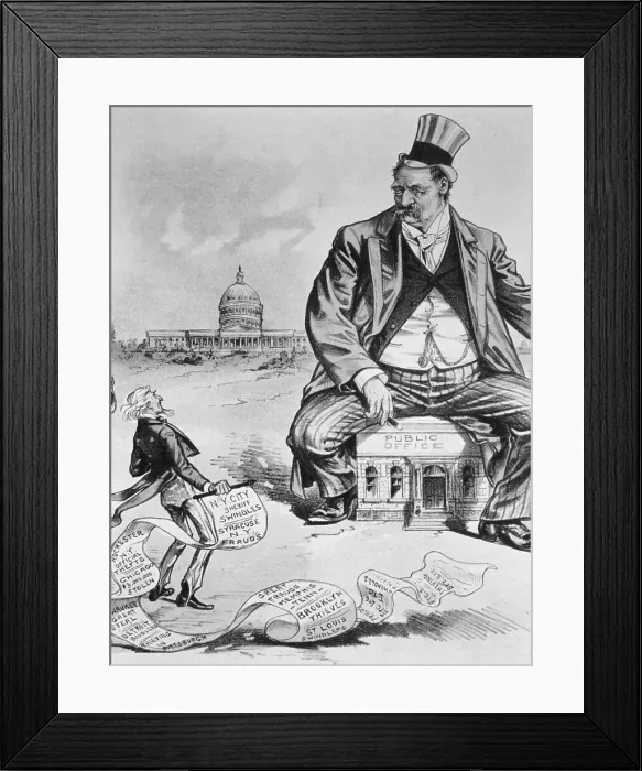 Framed Print : Political Cartoon of Uncle Sam and the Boss Thief Framed Print : Political Cartoon of Uncle Sam and the Boss Thief