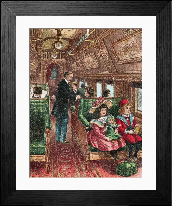 Framed Print : Illustration of the Interior of a 19th-Century Pullman Car Framed Print : Illustration of the Interior of a 19th-Century Pullman Car