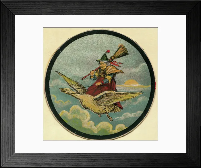 Framed Print : Mother Goose Riding Atop of Goose Framed Print : Mother Goose Riding Atop of Goose