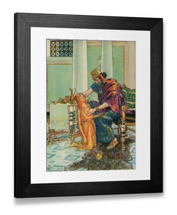 Framed Print : Illustration of King Midas Seeing Daughter Turning into Gold by C.E. Brock
