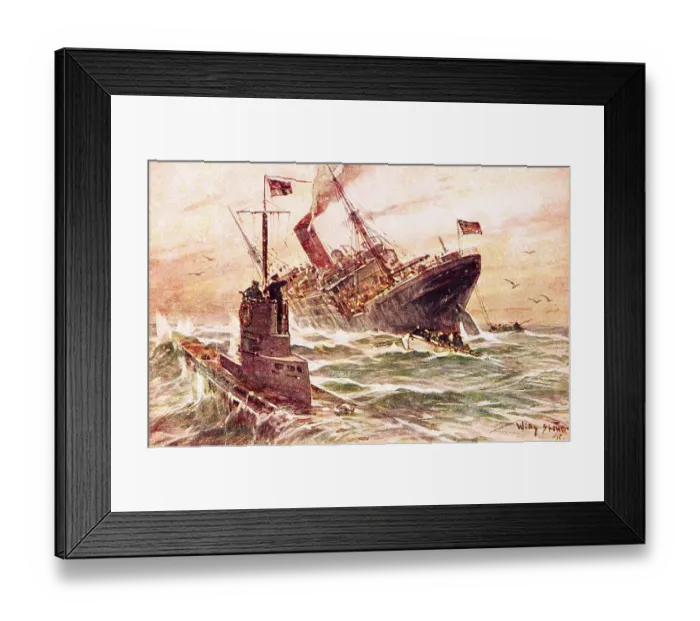 Framed Print : Illustration of Submarine Warfare in World War I by Willy Stower Framed Print : Illustration of Submarine Warfare in World War I by Willy Stower