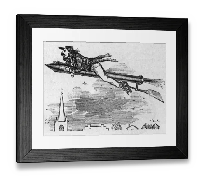 Framed Print : Illustration of a Man Riding a Rocket