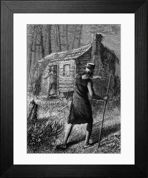 Framed Print : Book Illustration of Johnny Appleseed Warning Pioneers of Approaching Indians