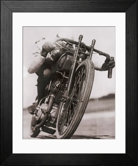 Framed Print : Ralph Hepburn Riding Motorcycle in Speed Race Framed Print : Ralph Hepburn Riding Motorcycle in Speed Race
