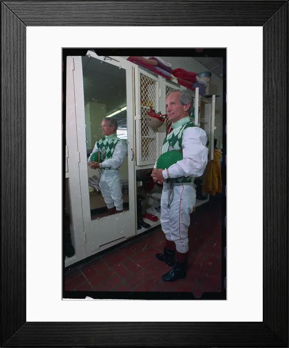 Framed Print : Willie Shoemaker Posing by Mirror in Jockey Clothes Framed Print : Willie Shoemaker Posing by Mirror in Jockey Clothes