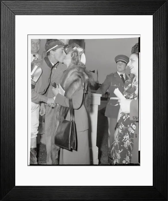 Framed Print : Eddie Arcaro Kissing His Wife Framed Print : Eddie Arcaro Kissing His Wife