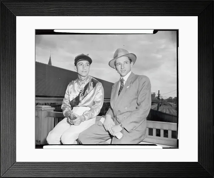 Framed Print : Eddie Arcaro and Doug Dodson Sitting on Balcony