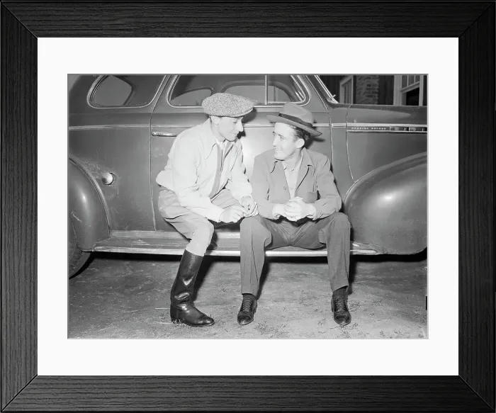Framed Print : Jockies Sitting on Car and Talking Framed Print : Jockies Sitting on Car and Talking