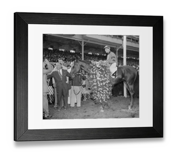 Framed Print : Jimmy Jones Holding Citation with Eddie Arcaro Astride Framed Print : Jimmy Jones Holding Citation with Eddie Arcaro Astride