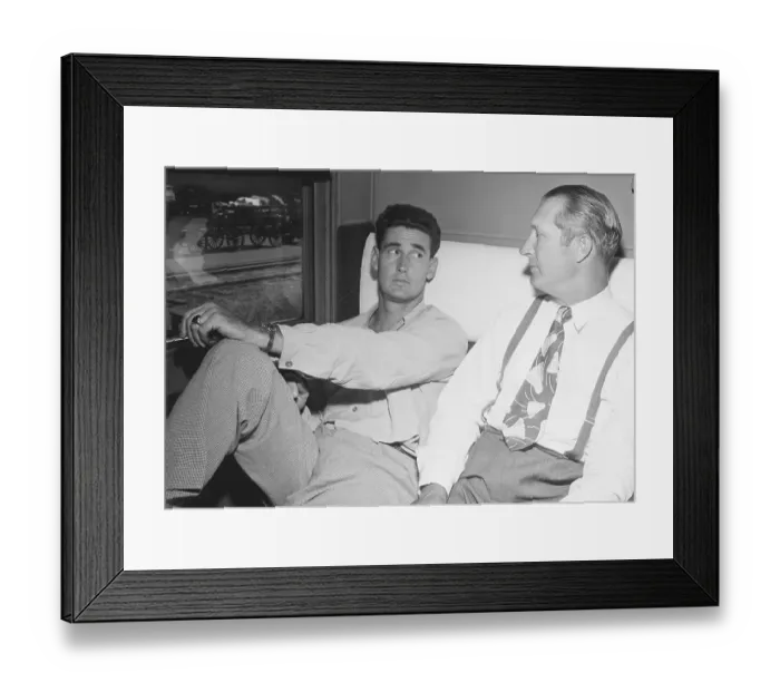 Framed Print : Ted Williams Looking Worried On Train Framed Print : Ted Williams Looking Worried On Train