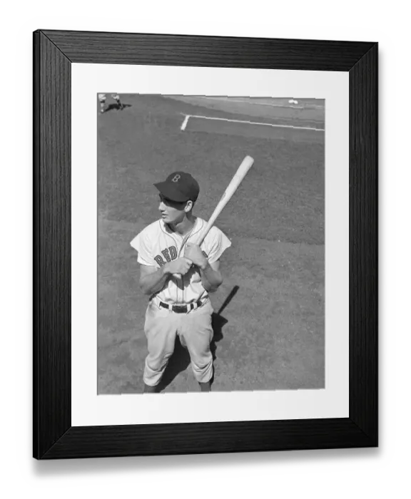 Framed Print : Ted Williams Holds Bat Overhead View Framed Print : Ted Williams Holds Bat Overhead View