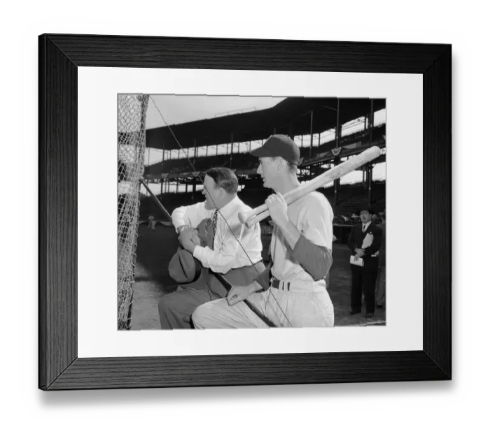 Framed Print : Ted Williams and Joe Cronin Standing in Baseball Stadium