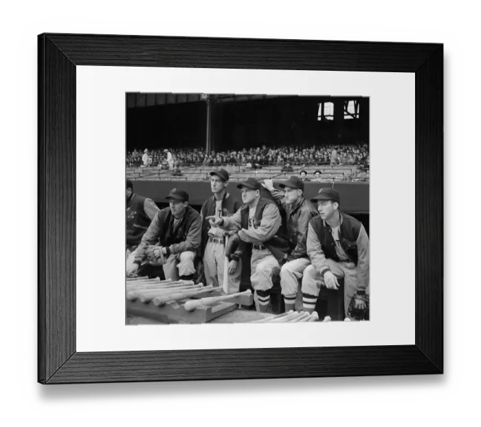 Framed Print : Red Sox Manager and Rookies Posing Together at Baseball Bat Rack Framed Print : Red Sox Manager and Rookies Posing Together at Baseball Bat Rack