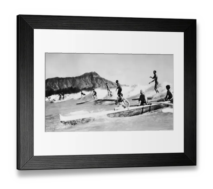 Framed Print : Outrigger Canoe and Surfers at Waikiki Framed Print : Outrigger Canoe and Surfers at Waikiki