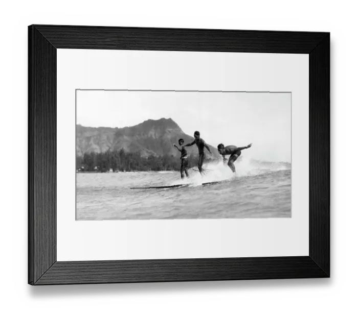 Framed Print : Boys Surfing; Mountains In Background Framed Print : Boys Surfing; Mountains In Background