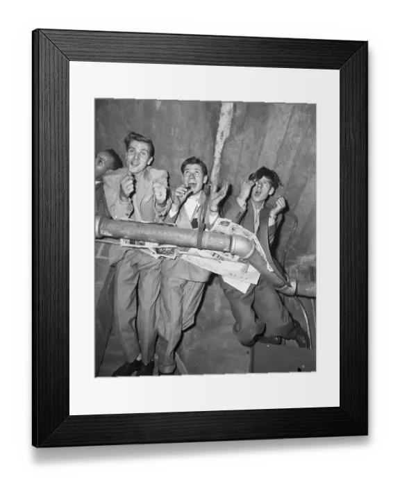 Framed Print : Baseball Fans Clinging to Pipes in Yankee Stadium Framed Print : Baseball Fans Clinging to Pipes in Yankee Stadium