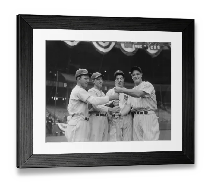 Framed Print : Mel Ott and Joe Moore with Joe DiMaggio and Lou Gehrig Framed Print : Mel Ott and Joe Moore with Joe DiMaggio and Lou Gehrig