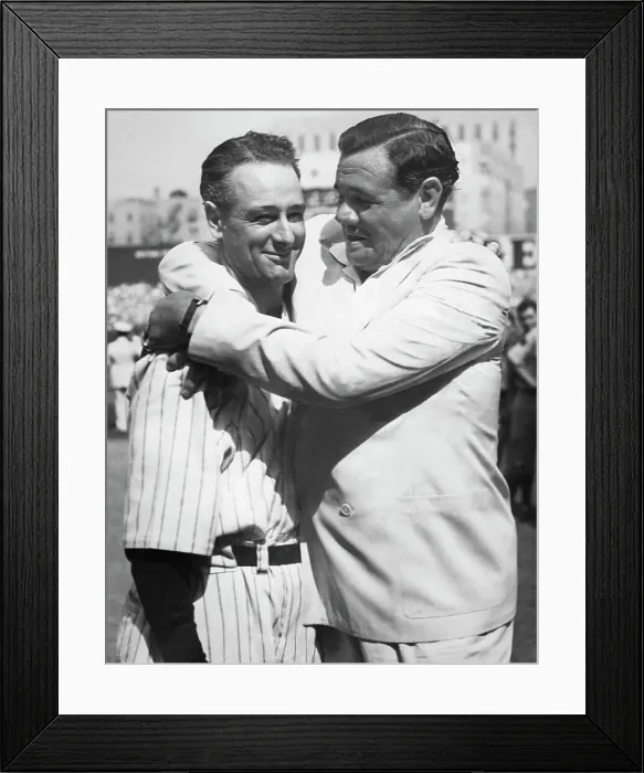 Framed Print : Babe Ruth Greets Lou Gehrig at Stadium Framed Print : Babe Ruth Greets Lou Gehrig at Stadium