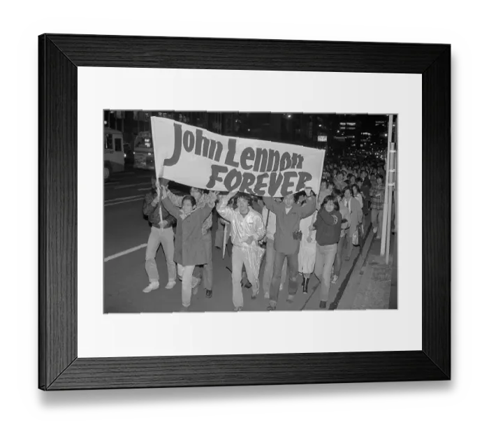 Framed Print : John Lennon Fans Marching with Banner in Tokyo