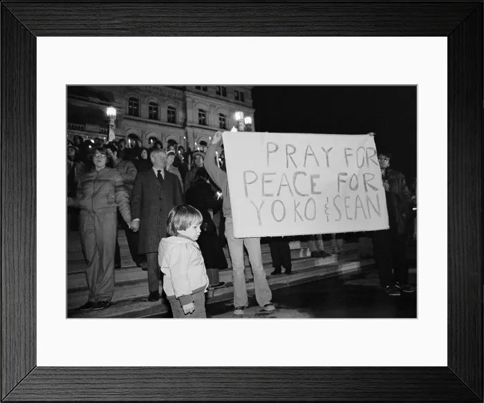Framed Print : Mourners Holding Vigil for John Lennon Framed Print : Mourners Holding Vigil for John Lennon