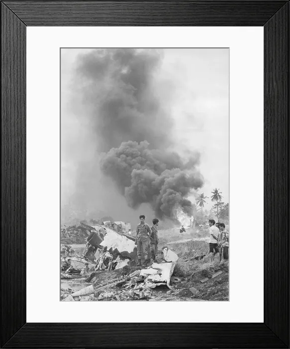Framed Print : People Standing by Crashed Aircraft Framed Print : People Standing by Crashed Aircraft
