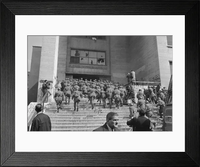 Framed Print : Riot Police Entering a University Building Framed Print : Riot Police Entering a University Building