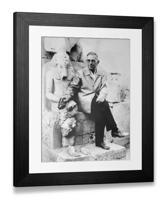 Framed Print : Jean-Paul Sartre Sitting with Egyptian Artifact Framed Print : Jean-Paul Sartre Sitting with Egyptian Artifact