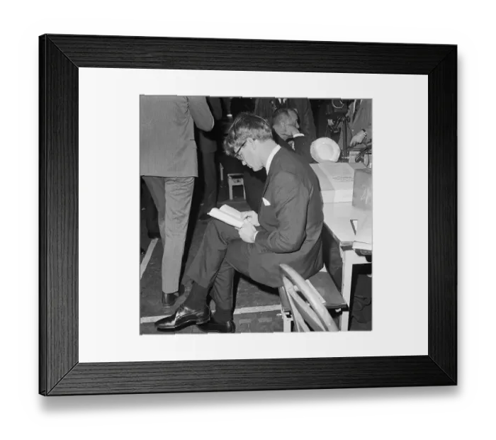Framed Print : Robert F. Kennedy Wearing Eyeglasses and Sitting to Read Framed Print : Robert F. Kennedy Wearing Eyeglasses and Sitting to Read