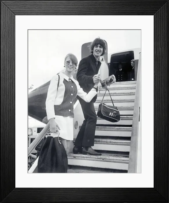 Framed Print : George Harrison and His Wife Patti Boyd Boarding Airplane Framed Print : George Harrison and His Wife Patti Boyd Boarding Airplane