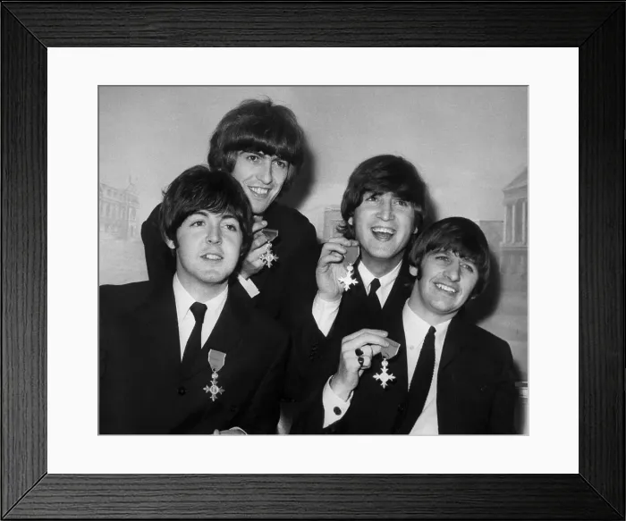 Framed Print : The Beatles Holding Medals Framed Print : The Beatles Holding Medals