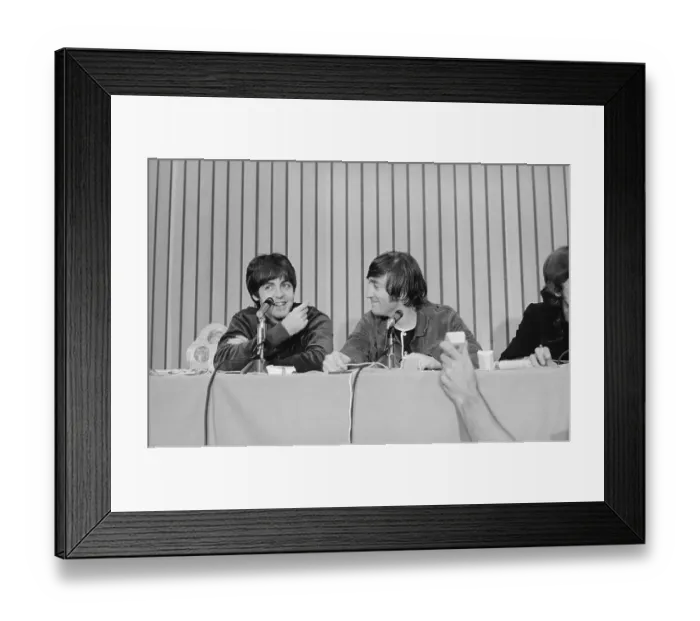 Framed Print : Paul McCartney and John Lennon at Press Conference