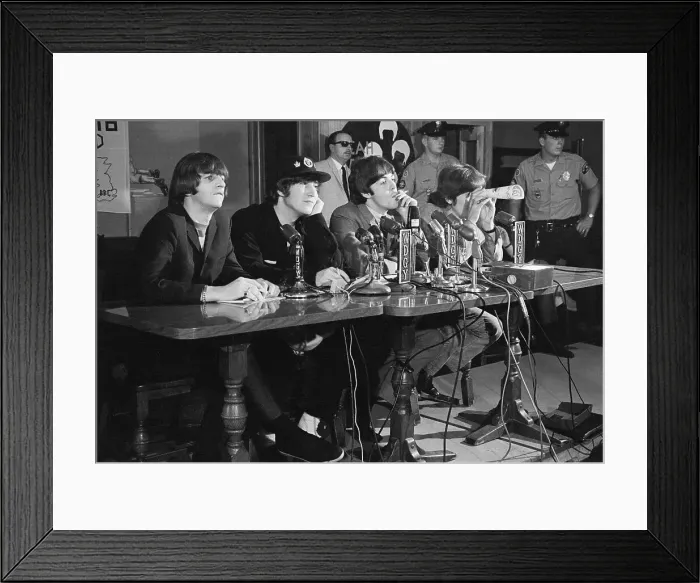 Framed Print : The Beatles Seated at Press Conference Framed Print : The Beatles Seated at Press Conference