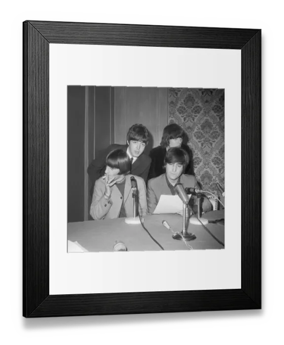 Framed Print : The Beatles Mug for Camera at Press Conference Framed Print : The Beatles Mug for Camera at Press Conference
