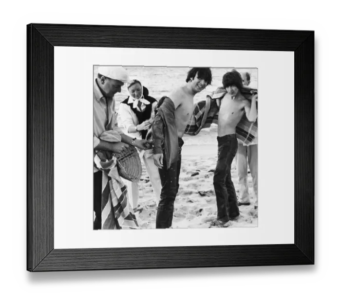 Framed Print : Bare Chested Beatles on the Beach Framed Print : Bare Chested Beatles on the Beach