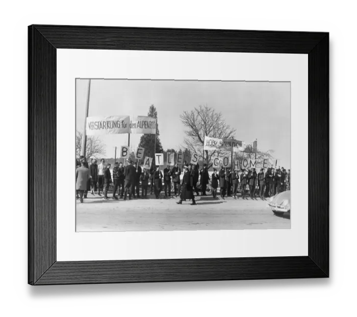 Framed Print : Group Carrying Beatles Go Home Sign Framed Print : Group Carrying Beatles Go Home Sign