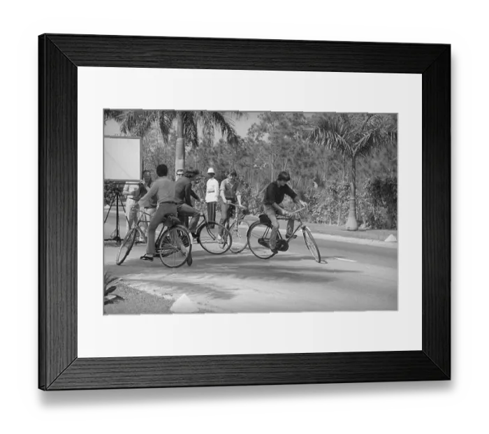 Framed Print : The Beatles on Bicycles
