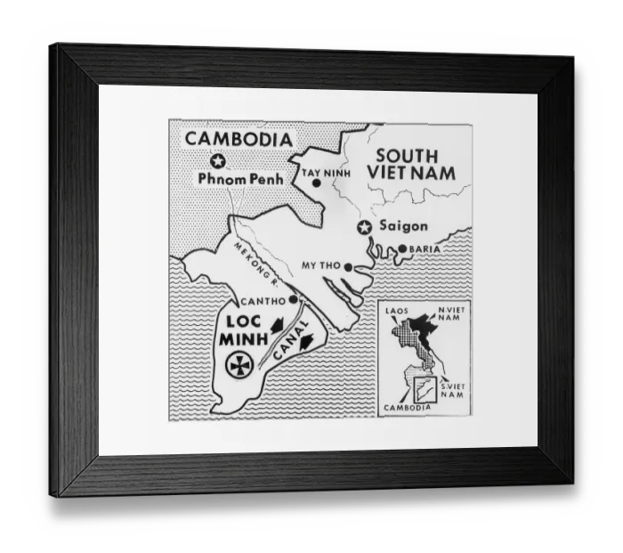 Framed Print : Display of Map Showing Battles of Vietnam War Framed Print : Display of Map Showing Battles of Vietnam War