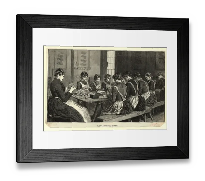 Framed Print : Woman Sitting at Table Making Artificial Flowers Framed Print : Woman Sitting at Table Making Artificial Flowers