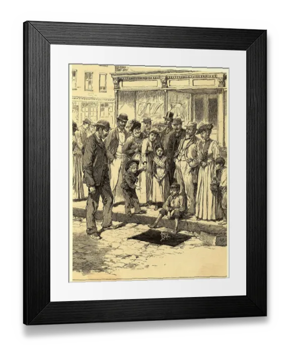 Framed Print : Street Peddler Demonstrating Toys for Crowd Framed Print : Street Peddler Demonstrating Toys for Crowd