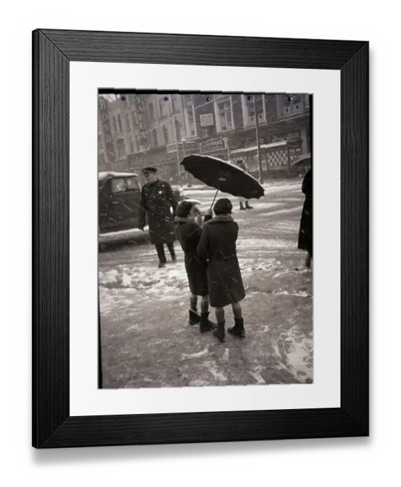 Framed Print : People Standing on a Wintery Street Framed Print : People Standing on a Wintery Street