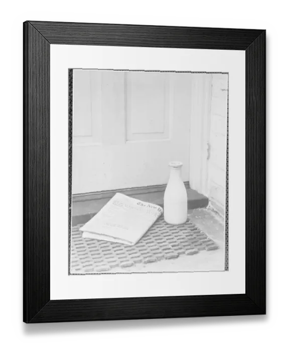 Framed Print : Morning Paper and Milk Bottle on Doorstep Framed Print : Morning Paper and Milk Bottle on Doorstep