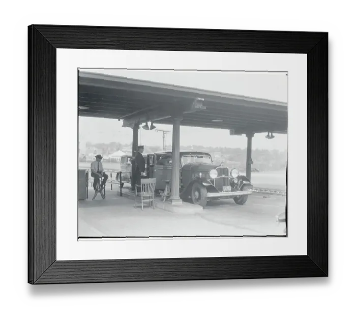 Framed Print : Customs Officials Interrogating Driver Framed Print : Customs Officials Interrogating Driver